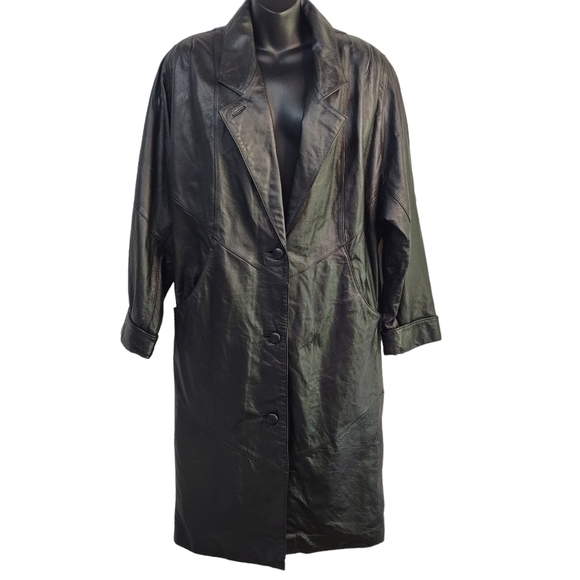 Maurices Jackets & Blazers - Vintage Maurices Women's Black Genuine Leather Trench Coat Size XS